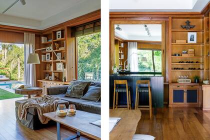Persianas americanas (Hunter Douglas), banquetas con tiento (Yrigoyen), velas (Bohemia Velas) y mesa inglesa hexagonal con cajones, heredada.