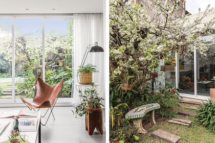 Algo que los alentó a comprar esta casa fue su pequeño jardín, que querían ver 24/7. Las cortinas cumplen parte de la función de reparo del sol que antes daba la galería.