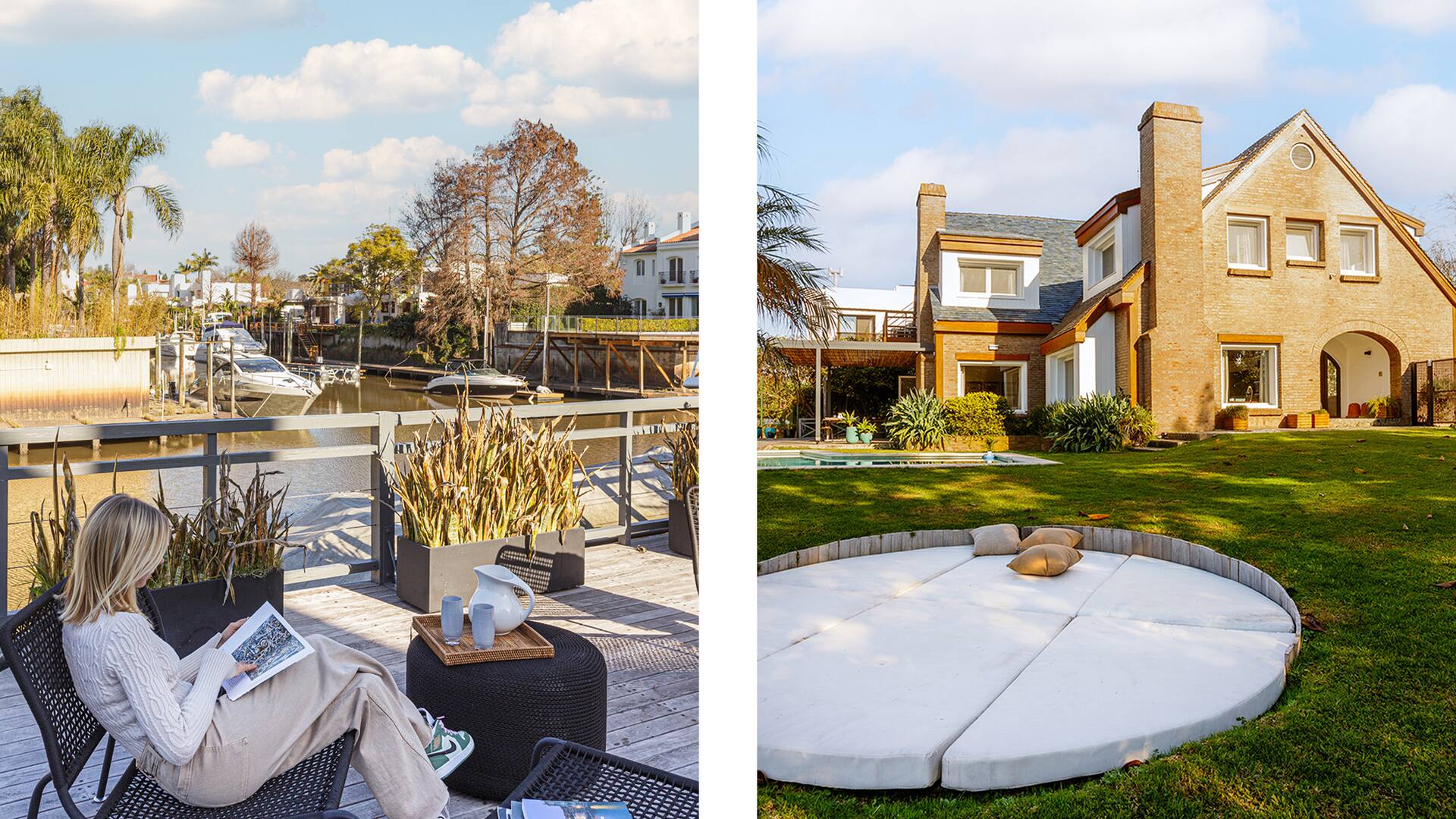 Fotos de una casa en el Boating Club con jardín y deck al río.