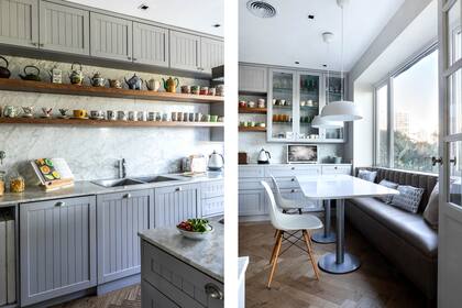 En el comedor diario, ventana de PVC (Welttechnik), sillón de cuero (Tapicero Miguel Ángel), sillas ‘Eames’ (Vitra), mesa de Silestone con patas de acero (Marmolería Gallus) y lámparas colgantes (Ikea).