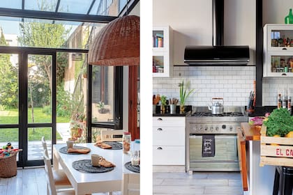 La antigua cocina terminaba en una pared con una pequeña ventana. Ahora todo cambió. Cerramiento (Herrería Arpe). Aquí se cocina en equipo. Si falta lugar de trabajo, levantan la tapa de paraíso rebatible de la isla.