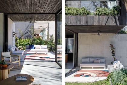 Sillones (Pampa Living). Almohadones (Pezkoi). Alfombra ‘Aleph’ creada por Elementos Argentinos junto con Ideï Arquitectura. Ventilador (Martin & Martin).