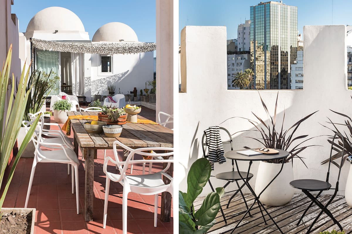 Fotos de una terraza con deck, sillas Quilmes y muebles de exterior en PVC rotomoldeado.