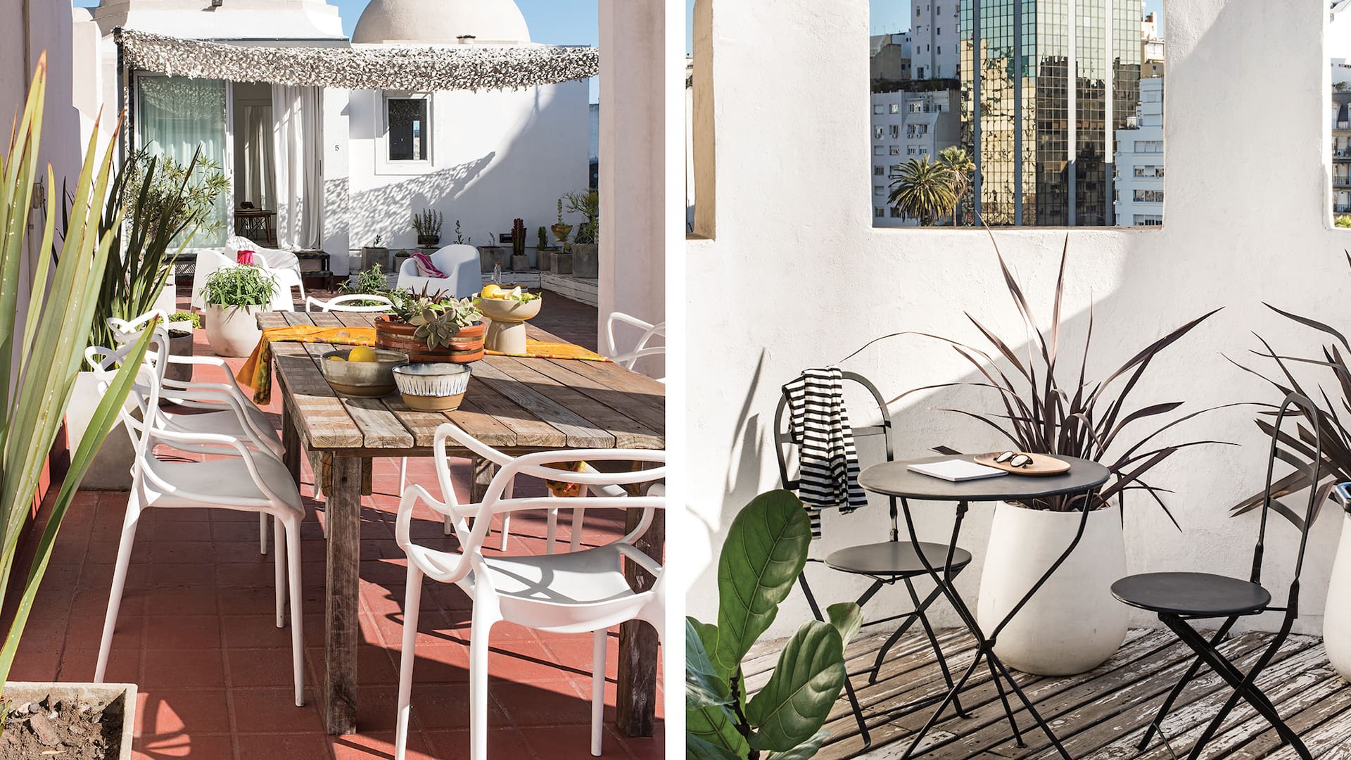 Fotos de una terraza con deck, sillas Quilmes y muebles de exterior en PVC rotomoldeado.