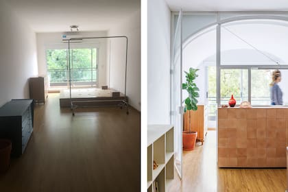 Si hay algo que nos asombró de esta obra fue que la arcada no era original. Pero ahí no terminaron las sorpresas. Por empezar, se sumó una carpintería metálica con puerta, montada parcialmente sobre el mueble de guardado.