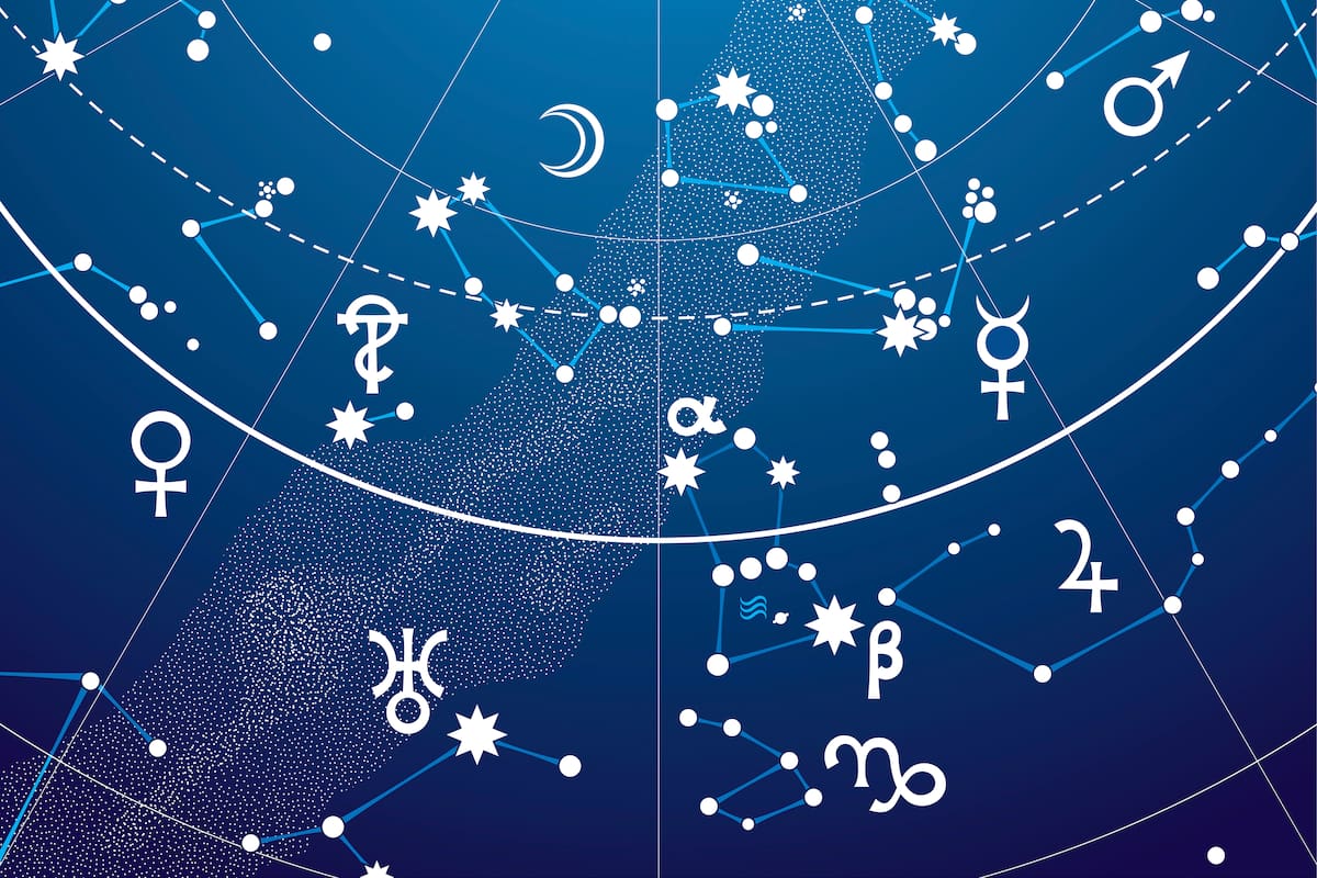 Fragment of Astronomical Celestial Atlas of Night Stars Heaven with Planets (Simple Blueprint version).