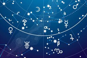Fragment of Astronomical Celestial Atlas of Night Stars Heaven with Planets (Simple Blueprint version).