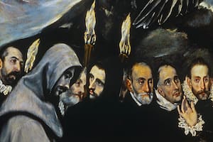 Fragmento de "El Entierro del Conde de Orgaz". El séptimo, de izquierda a derecha, es El Greco.