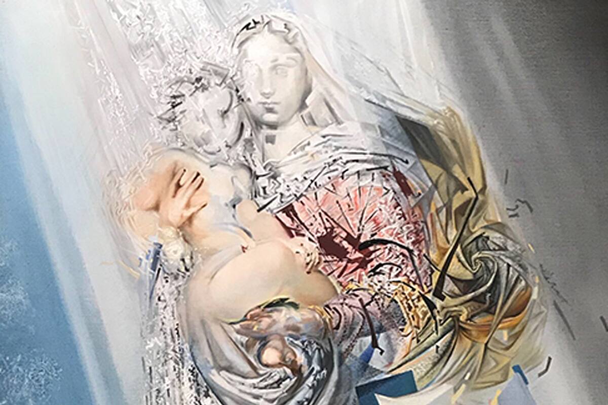 Fragmento de la pintura "Madona cósmica" también llamada "El corte de la oreja de Van Gogh desmaterializándose"