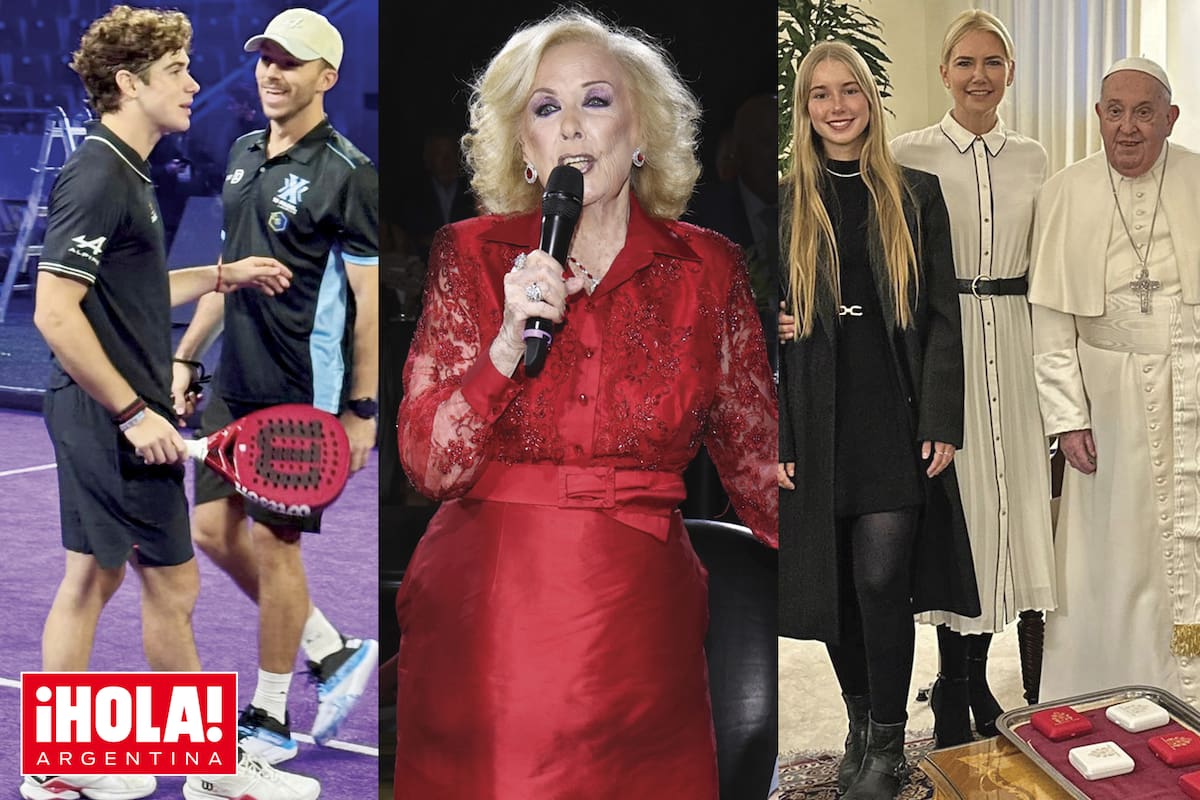 Franco Colapinto, Mirtha Legrand y Valeria Mazza con su hija Taína y el Papa Francisco.