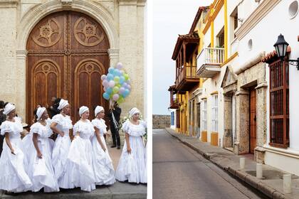 Frente a la iglesia de Santo Toribio, nos topamos con un grupo del ballet folclórico Ekobios, listo para recibir a los novios y acompañarlos durante la boda con danzas típicas: rituales que se mezclan y se entrelazan.