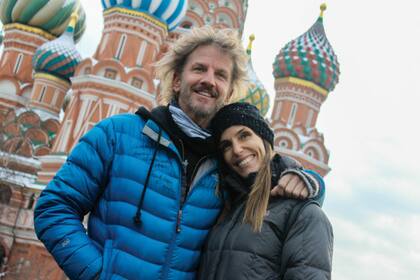 Facundo Arana y María Susini en 2015, en uno de sus tantos viajes en pareja, esa vez a Moscú