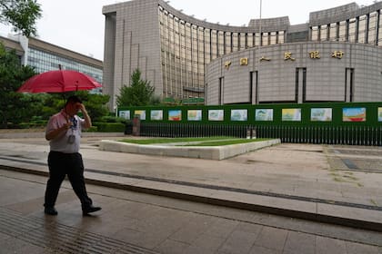 Frente del banco central de China, en Beijing