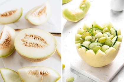 Fresca, ideal para el verano, la ensalada de melones se acompaña con pepinos, uvas y sandía.