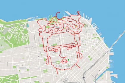 Frida Kahlo dibujada en el recorrido corriendo que hizo Lenny Maughan en San Francisco