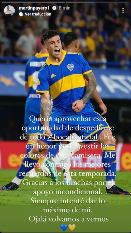 "Fue un honor", escribió Martín Payero para despedirse de Boca; el volante deberá volver a Inglaterra