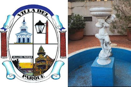 El castillo forma parte del emblema de Villa del Parque y la fuente está en el centro del patio interno