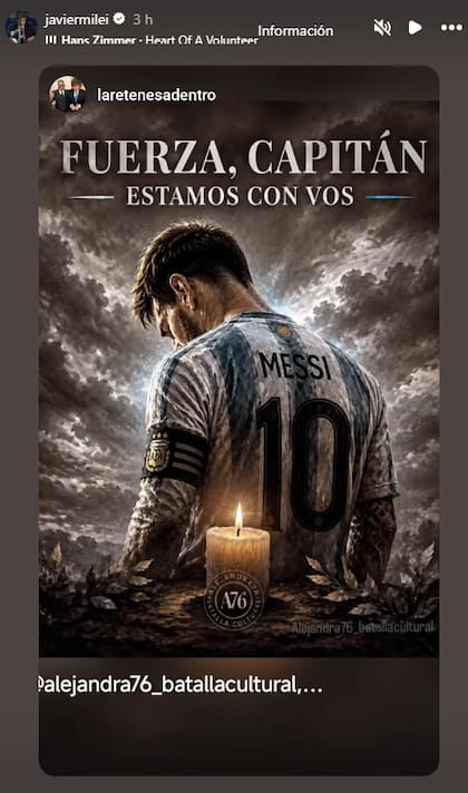 "Fuerza, capitán", compartió Milei
