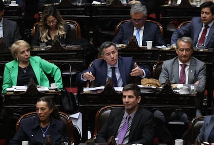 Gabriel Bornoroni, el jefe del bloque de LLA, en pleno recinto, antes de la reunión con Karina Milei