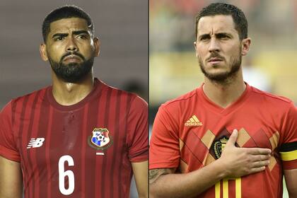 Gabriel Gómez, de Panamá, y Eden Hazard, figura de Bélgica
