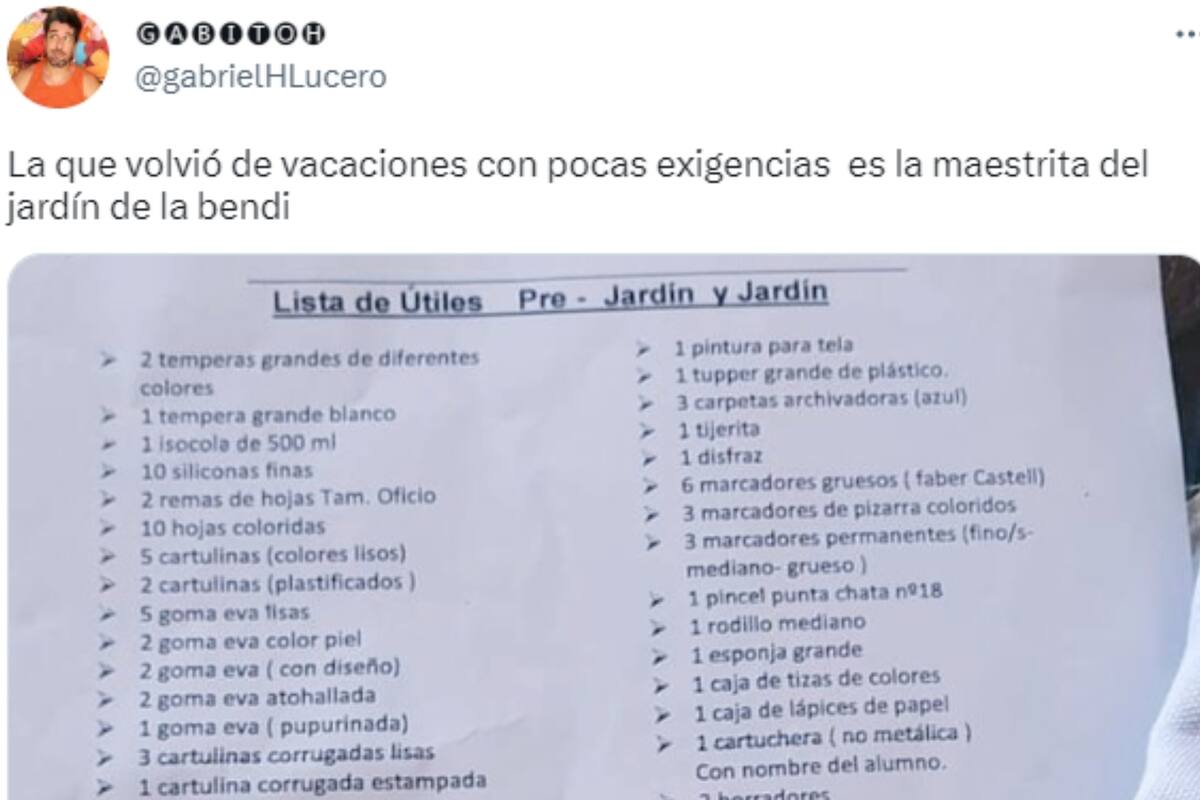 Gabriel Lucero mostró la interminable lista de pedido de materiales de un jardín y causó estupor entre sus seguidores