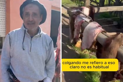 Gabriel Molina colgó las media reses en el patio de su casa