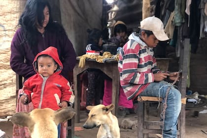 Gabriela Aparicio y Miguel Monte nos reciben en su casa al lado del fuego. Sus dos hijos más chicos, Miguela y Erilberto, tienen desnutrición y son atendidos por Pata Pila