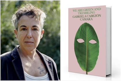 Gabriela Cabezón Cámara y la portada de "We Are Green and Trembling", versión al inglés de "Las niñas del naranjel"