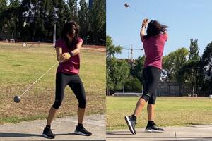 Gabriela Sabatini practicó lanzamiento de martillo junto a Jenny Dahlgren