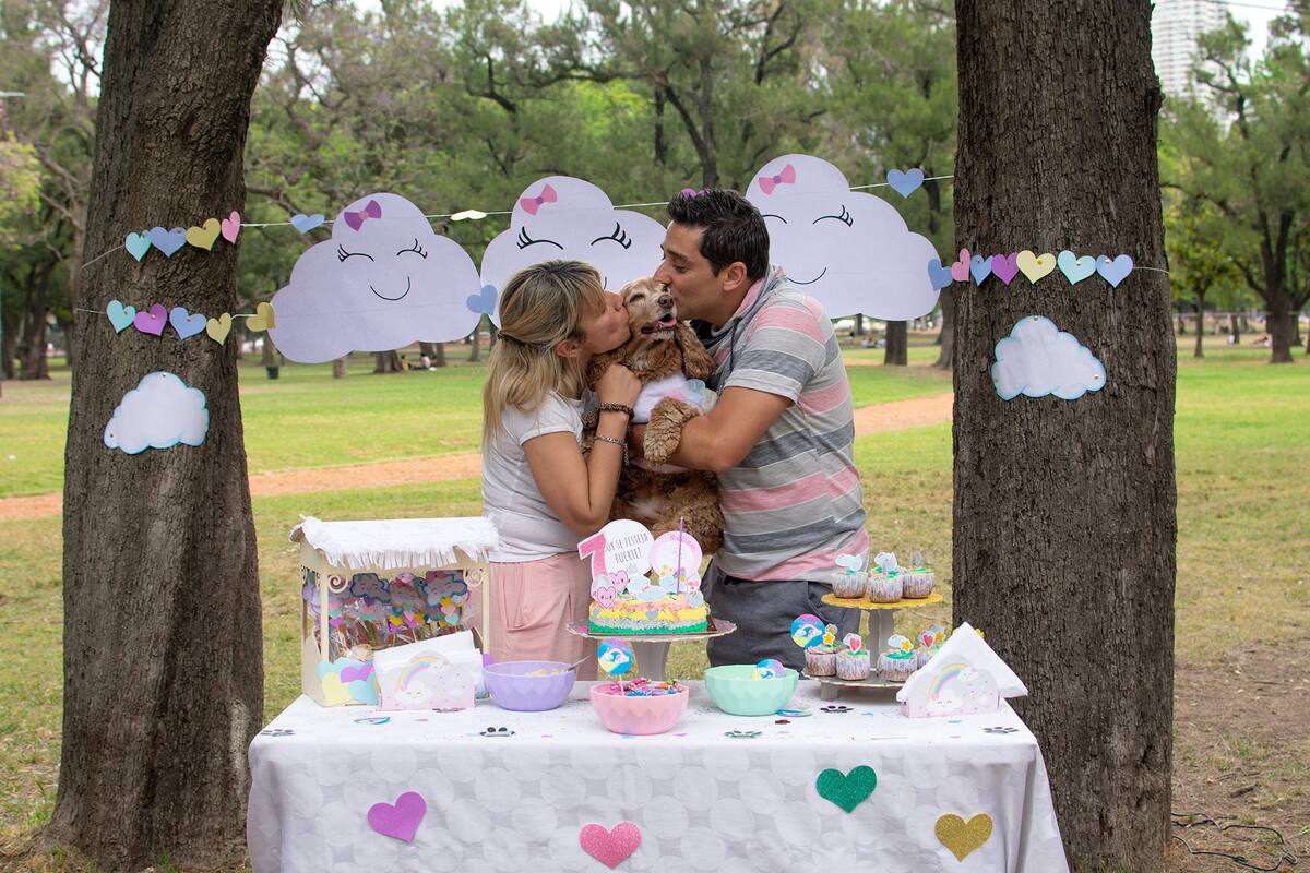 Gabriela y Matías se definen como “los papás de Meltem”, la cocker de 7 años que celebró su cumpleaños con torta, vestido y ambientación