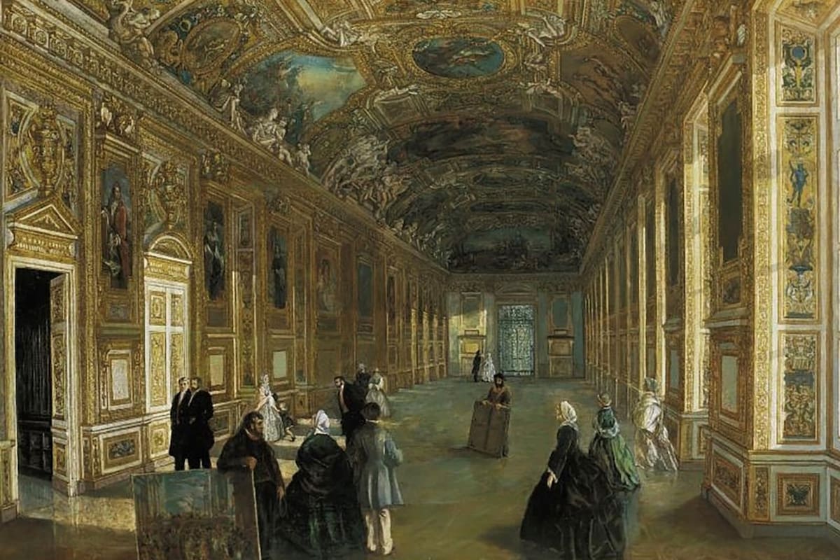 Galería Apollon, Louvre, 1850. Obra de Armand Julien Pallière exhibida en Colección Amalita