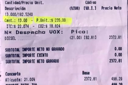 El precio del gasoil en una estación de la zona de Las Lajitas, a $235 el litro