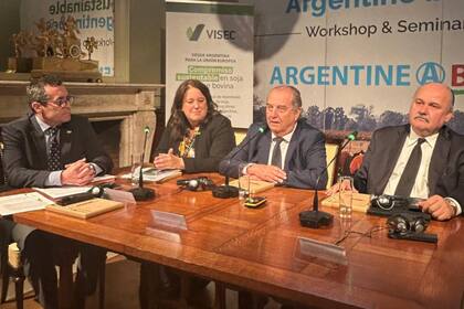 Gastón Funes, agregado agrícola ante la UE; Constanza Crespo, jefa de la Sección Económica y Comercial de la Embajada de Argentina ante la UE; Jorge Grimberg, presidente del Ipcva, y Mario Ravettino, vicepresidente del organismo