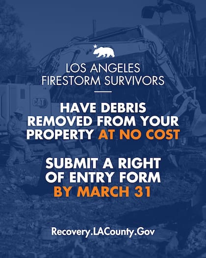 Gavin Newsom anunció que los residentes afectados tendrán hasta el 31 de marzo para solicitar la recolección de escombros de manera gratuita