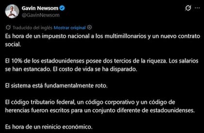 Gavin Newsom propone un impuesto a nivel nacional