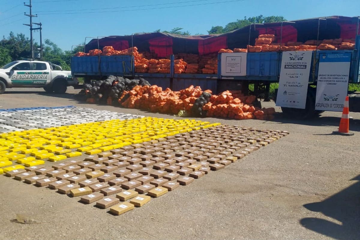 Gendarmería secuestró 860 kilogramos de cocaína escondidos en un camión con zapallos