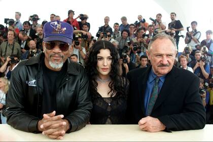 Gene Hackman en Cannes, con Monica Bellucci y Morgan Freeman
