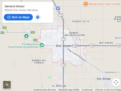 General Alvear se encuentra a casi 300 kilómetros de la capital provincial