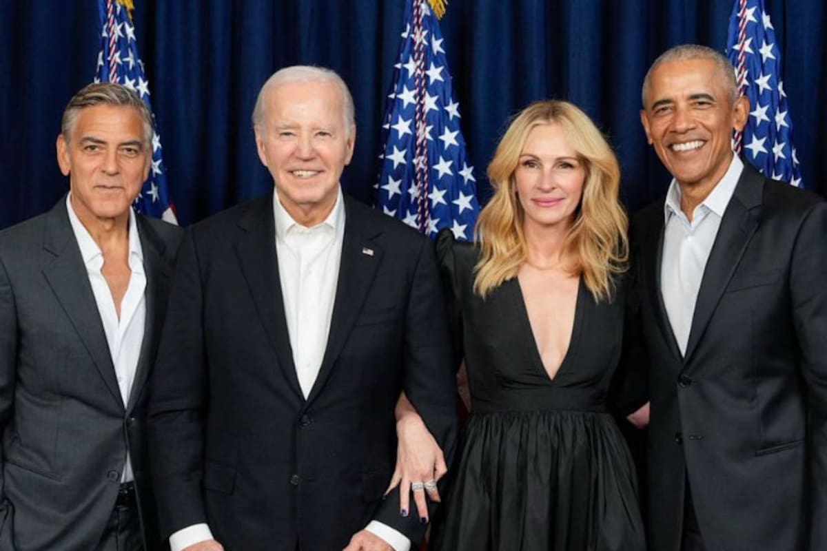 George Clooney, Joe Biden, Julia Roberts y Barack Obama, en un evento de recaudación antes de que empezara la debacle