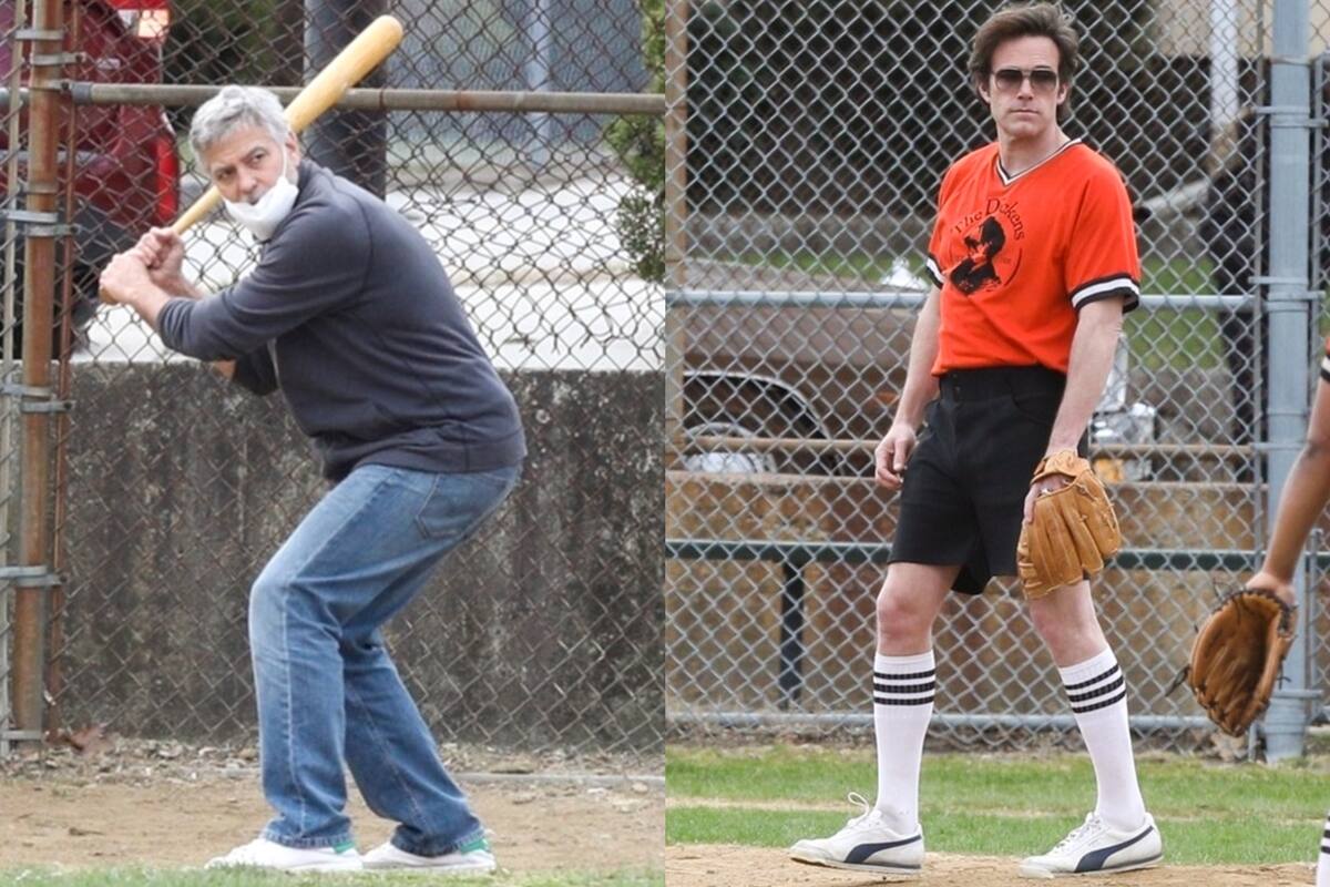 George Clooney y Ben Affleck jugaron juntos al baseball en el set de grabación