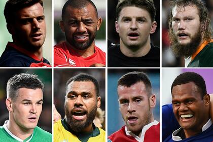 George Ford (Inglaterra), Michael Leitch (Japón), Beauden Barrett (Nueva Zelanda), R. G. Snyman (Sudáfrica), Jonathan Sexton (Irlanda), Samu Kerevi (Australia), Gareth Davies (Gales) y Virimi Vakatawa (Francia), protagonistas de los cuartos de final del Mundial.