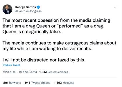 George Santos responde a las presuntas revelaciones a través de su cuenta de Twitter