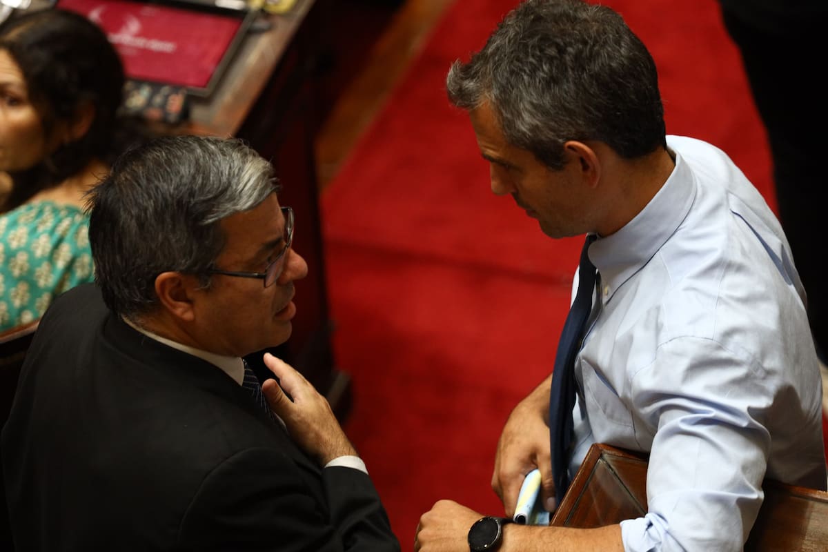Germán Martínez (UP) y Martín Menem, en la tercera jornada del debate de la ley ómnibus