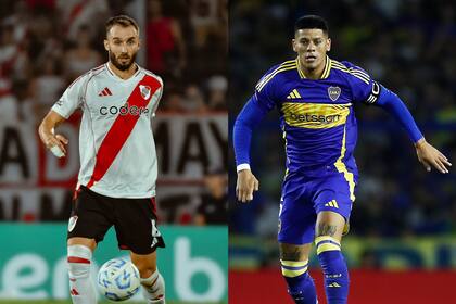 Germán Pezzella y Marcos Rojo, dos defensores con pasado en la selección argentina que hoy lideran a River y Boca, respectivamente