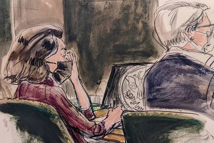 Ghislaine Maxwell, izquierda, está sentada a la mesa de la defensa antes el inicio de su juicio, junto con la abogada defensora Bobbi Sternheim, el 16 de diciembre del 2021, en Nueva York. (Elizabeth Williams vía AP)