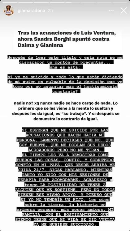 Gianinna Maradona, cansada del hostigamiento