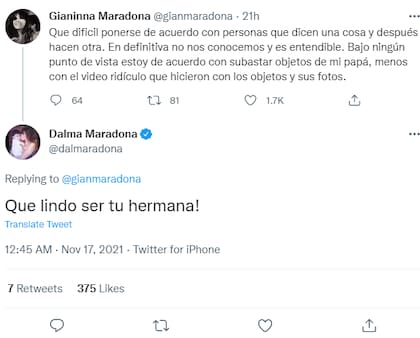 Gianinna Maradona no está de acuerdo con la subasta de los bienes de Diego Maradona y Dalma salió a bancarla