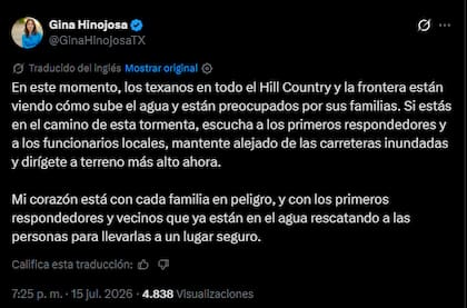 Gina Hinojosa expresó su preocupación por las inundaciones en Texas