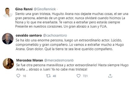 Gino Renni, Osvaldo Santoro y Mercedes Moran le dedicaron emotivas palabras a Hugo Arana