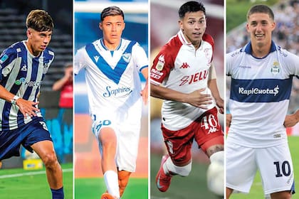 Giovanni Baroni (17), de Talleres; Tobías Andrada (18), de Vélez; Tahiel Peralta (17), de Huracán, y Nicolás Barros Schelotto (19), de Gimnasia: a la cancha con responsabilidades